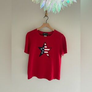 Vintage Patriotic Fourth of July Star Knit Short Sleeve Top Shirt Size MP